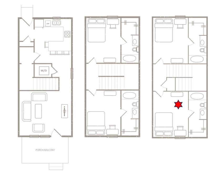 1 Bed w/ private bath in 4x4 Townhouse - Redpoint Tempte