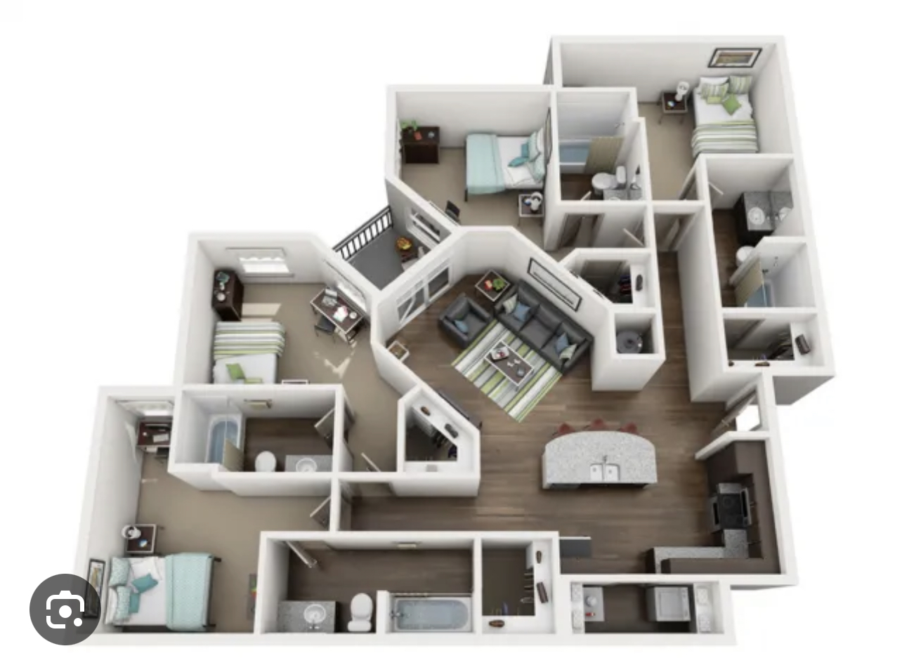 1 bed and 1 bath in a 3x3 Luxe apartment